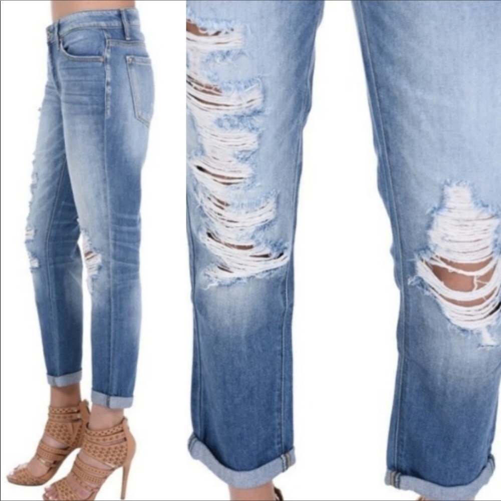 FINAL $ LAST 1 - KanCan Distressed Boyfriend Jeans - Picture 7 of 8